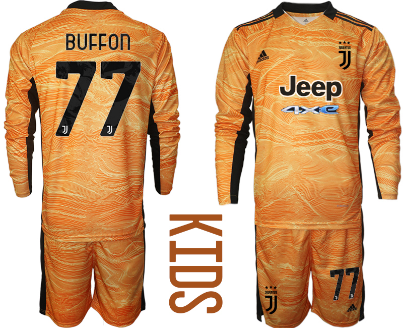 Youth 2021-2022 Club Juventus orange yellow Goalkeeper Long Sleeve #77 Adidas Soccer Jersey